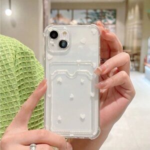 ⚠️Clearance🤍iPhone 14/Pro/Pro Max White Hearts Phone Case With Card Slot